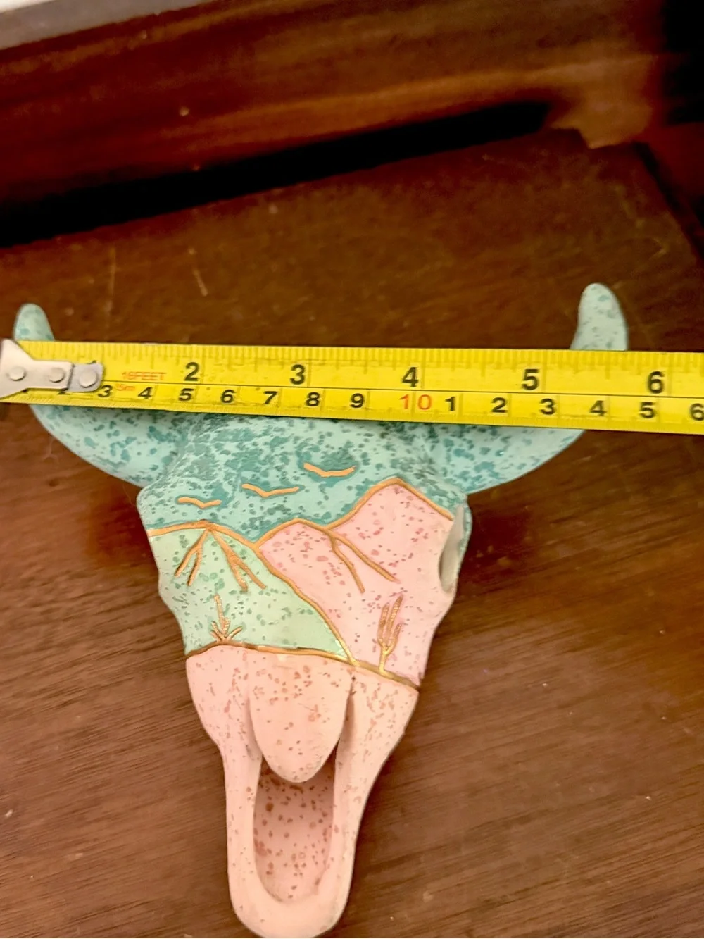 Southwest Native Ceramic Cow Bull Buffalo Skull Small Wall Hanging Sculpture Vtg